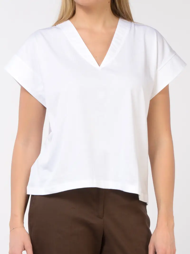 t-Shirt da donna Seventy boxy con scollo a V Bianco