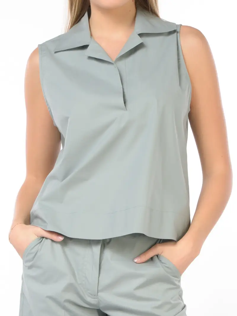 top da donna Seventy boxy con colletto a camicia Grigio