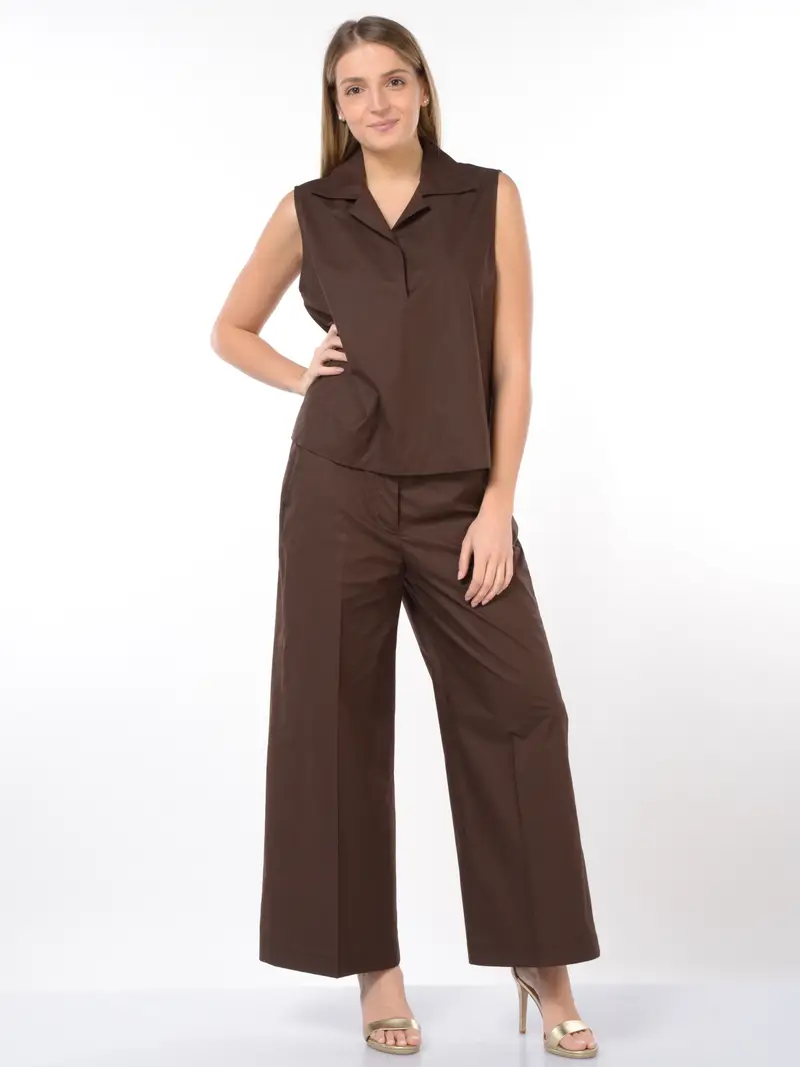 top da donna Seventy boxy con colletto a camicia MARRON miniatura 2