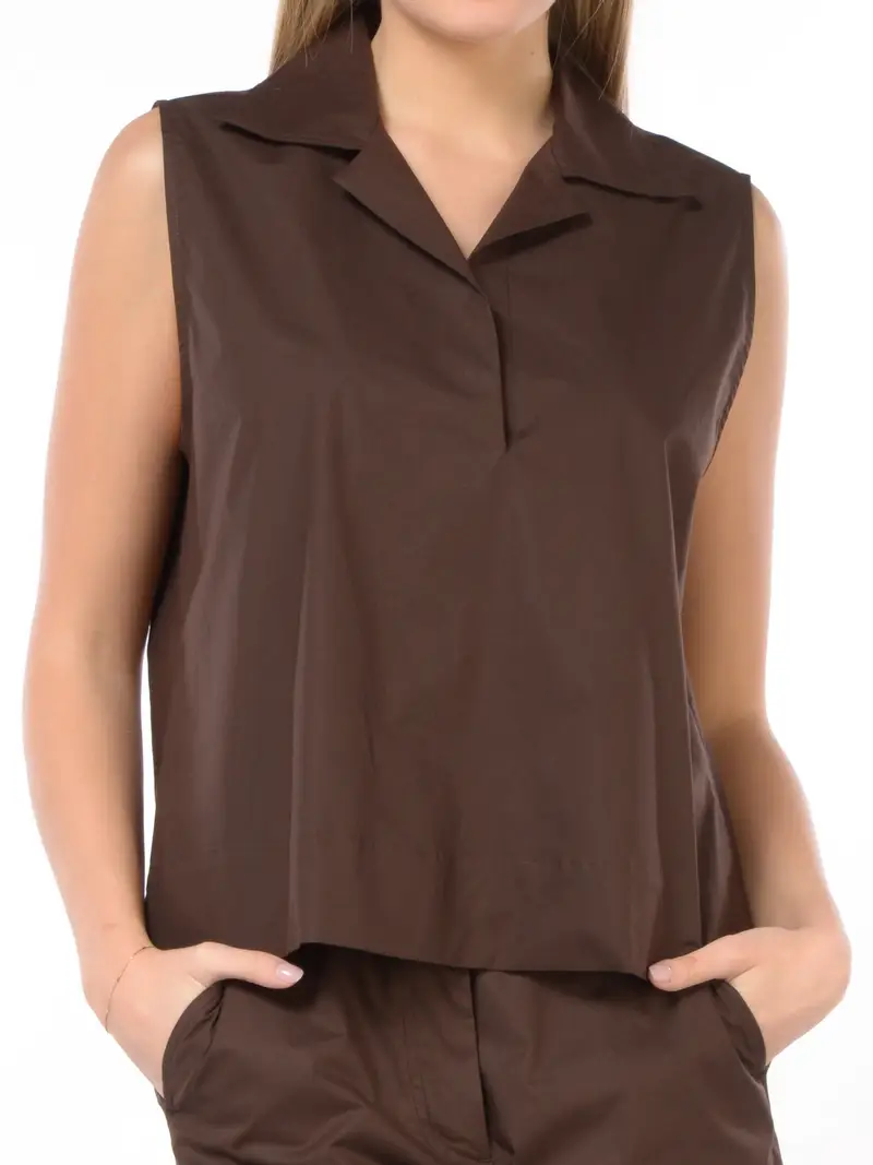 top da donna Seventy boxy con colletto a camicia MARRON