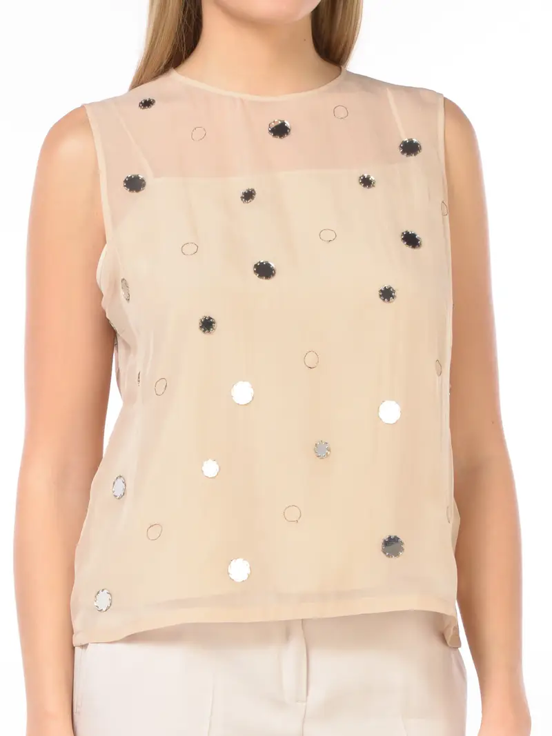 top da donna Seventy girocollo con applicazioni di macro paillettes Rosa