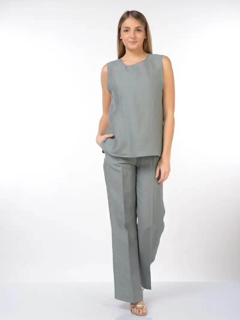 top da donna Seventy in lino con spacchi Verde miniatura 2