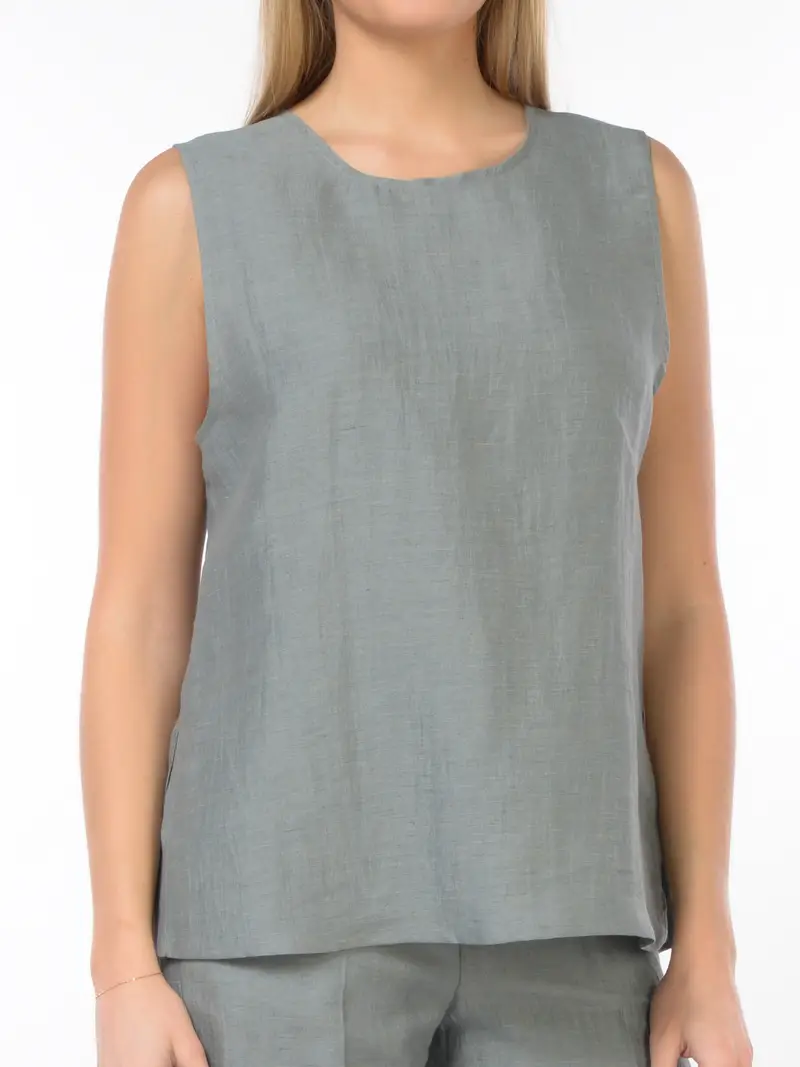 top da donna Seventy in lino con spacchi Verde