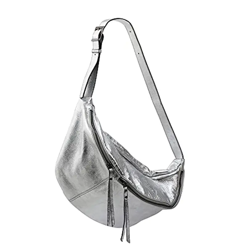SH Leder Daniela G768 - Borsa da donna unisex in vera pelle, 49 x 28 cm, argento, Grande