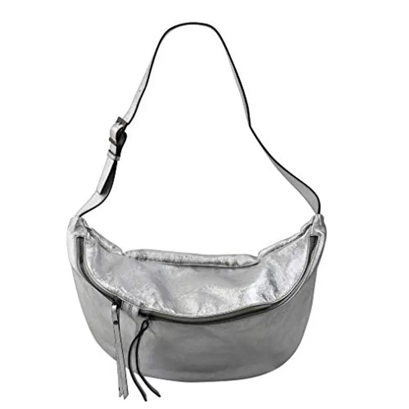 SH Leder Daniela G768 - Borsa da donna unisex in vera pelle, 49 x 28 cm, argento, Grande miniatura 2