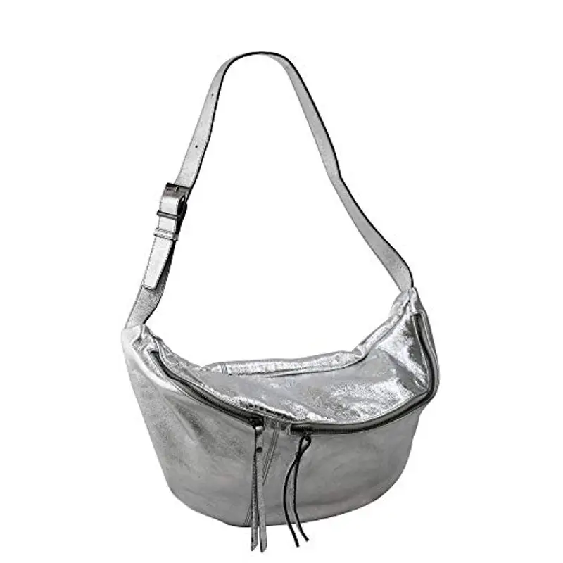 SH Leder Daniela G768 - Borsa da donna unisex in vera pelle, 49 x 28 cm, argento, Grande miniatura 3