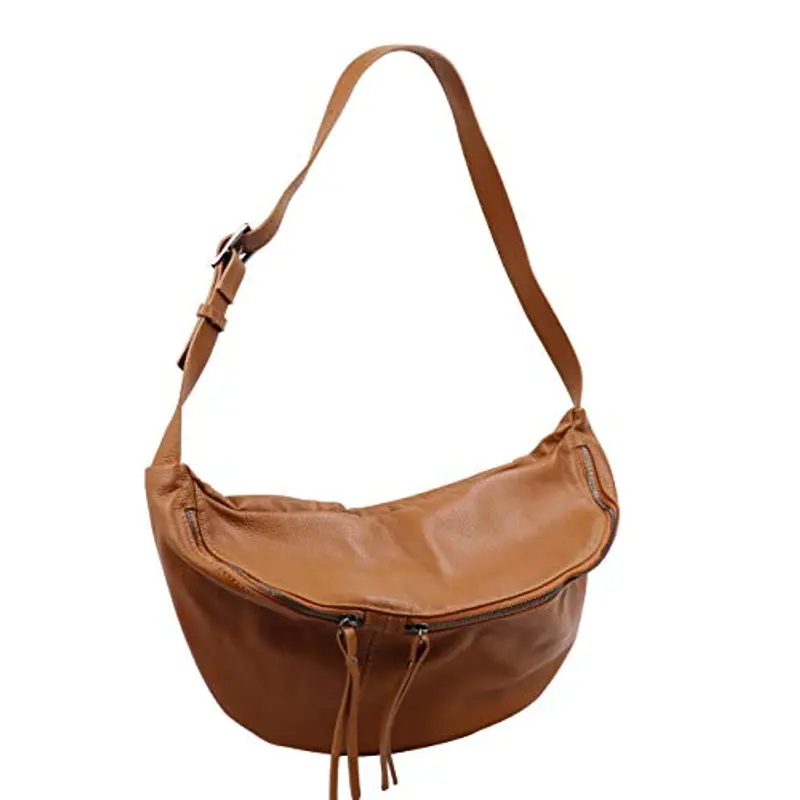 SH Leder Daniela G768 - Borsa da donna unisex in vera pelle, 49 x 28 cm, cognac, Grande miniatura 3