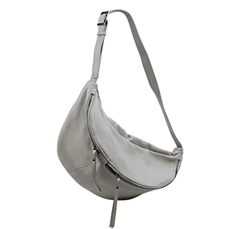 SH Leder Daniela G768 - Borsa da donna unisex in vera pelle, 49 x 28 cm, grigio chiaro, Grande