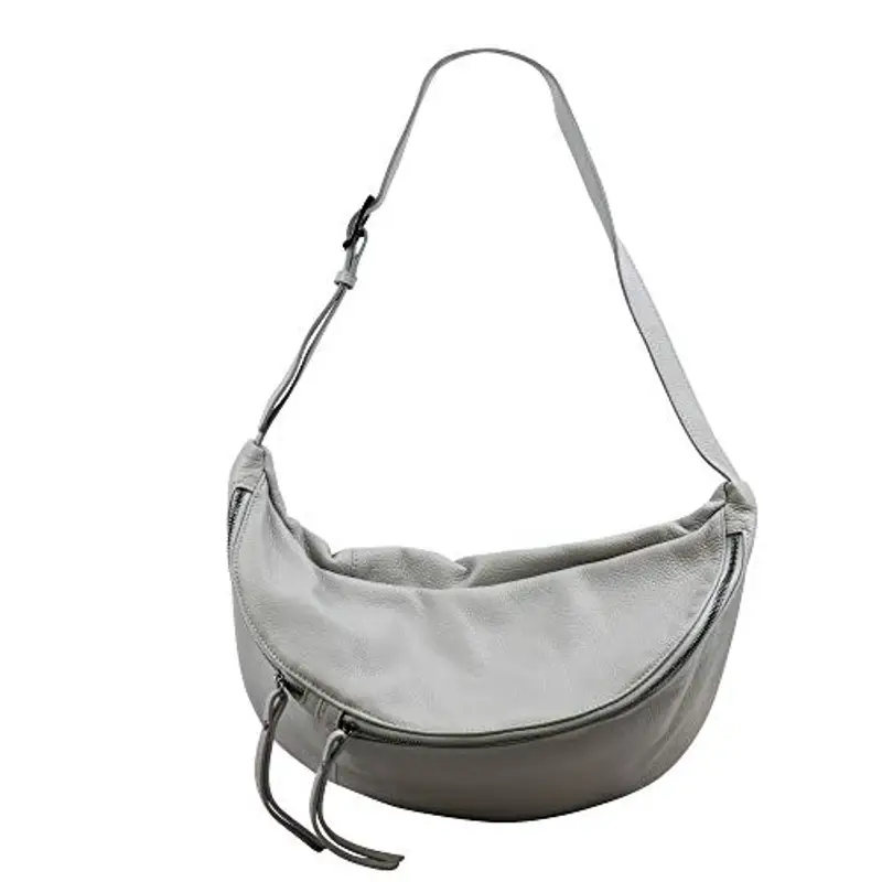 SH Leder Daniela G768 - Borsa da donna unisex in vera pelle, 49 x 28 cm, grigio chiaro, Grande miniatura 2