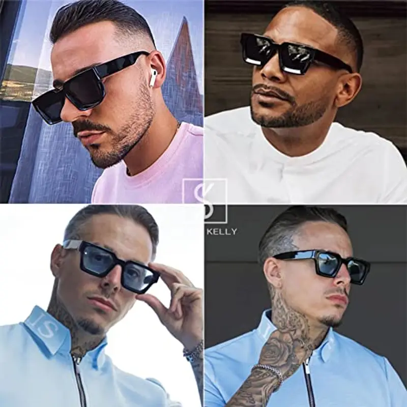 SHEEN KELLY 2PCS Retro spessa rettangolo Chunky occhiali da sole donne uomini trendy stretto quadrato nero Tortie telaio moda 90s Y2K occhiali miniatura 2