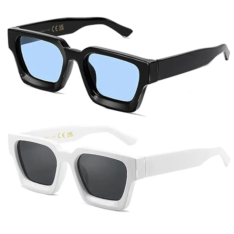 SHEEN KELLY 2PCS Retro spessa rettangolo Chunky occhiali da sole donne uomini trendy stretto quadrato nero Tortie telaio moda 90s Y2K occhiali