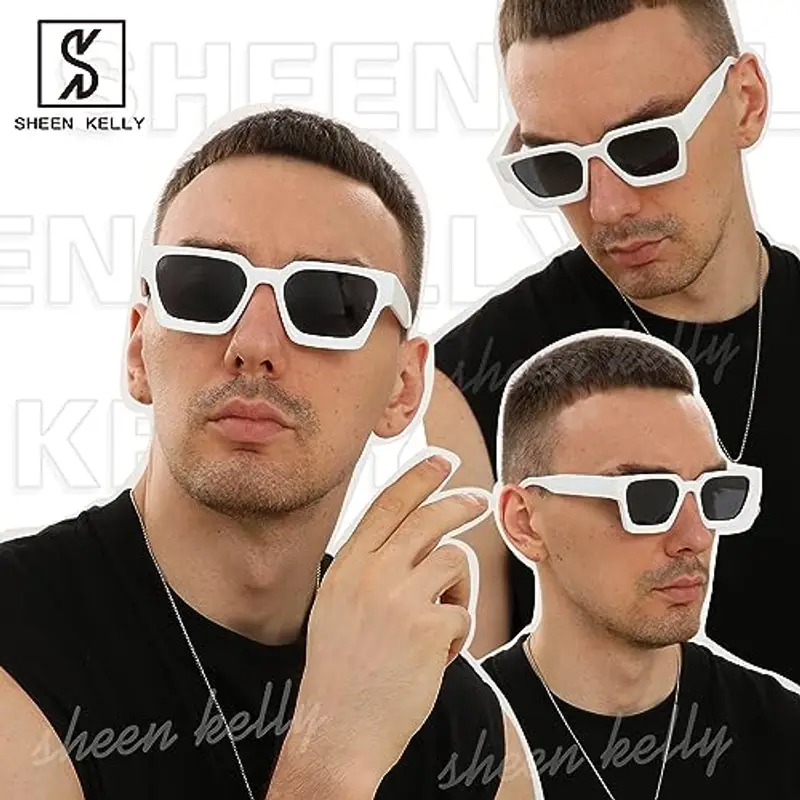 SHEEN KELLY 2PCS Retro spessa rettangolo Chunky occhiali da sole donne uomini trendy stretto quadrato nero Tortie telaio moda 90s Y2K occhiali miniatura 3