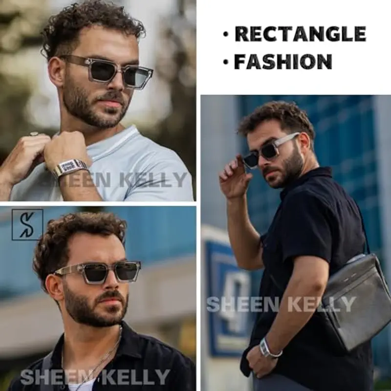 SHEEN KELLY 2PCS Retro spessa rettangolo Chunky occhiali da sole donne uomini trendy stretto quadrato nero Tortie telaio moda 90s Y2K occhiali miniatura 2