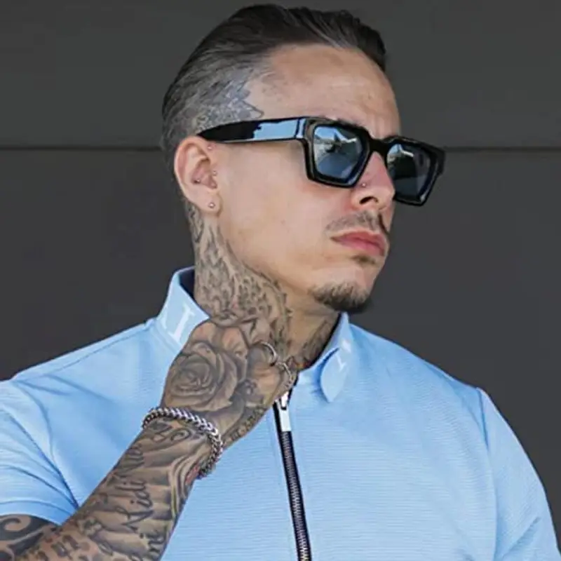 SHEEN KELLY 2PCS Retro spessa rettangolo Chunky occhiali da sole donne uomini trendy stretto quadrato nero Tortie telaio moda 90s Y2K occhiali miniatura 3