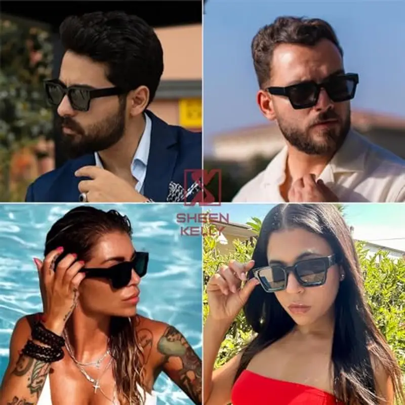 SHEEN KELLY Retangle spesse con occhiali da sole robusti rettangolari per donne uomini alla moda classici stretti piazza nera di tartaruga telaio in tela da sole miniatura 3