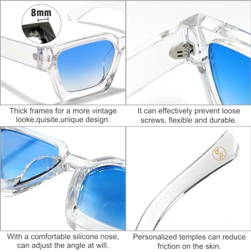 SHEEN KELLY Retangle spesse con occhiali da sole robusti rettangolari per donne uomini alla moda classici stretti piazza nera di tartaruga telaio in tela da sole miniatura 2