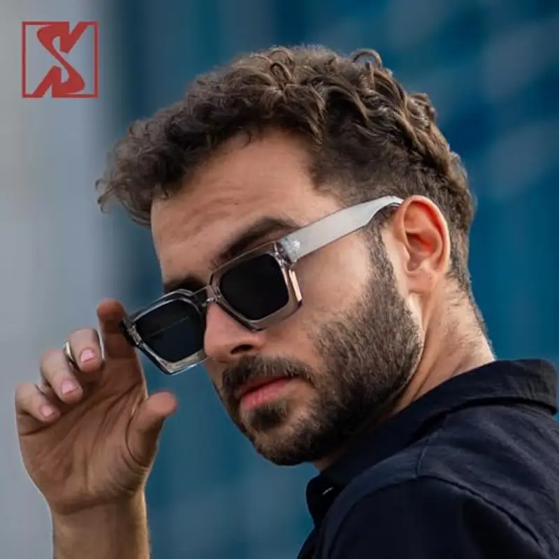 SHEEN KELLY Retro spessa rettangolo Chunky occhiali da sole donne uomini Trendy stretto quadrato nero Tortie telaio moda 90s miniatura 2