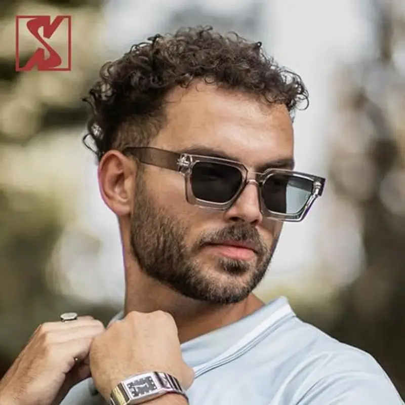 SHEEN KELLY Retro spessa rettangolo Chunky occhiali da sole donne uomini Trendy stretto quadrato nero Tortie telaio moda 90s miniatura 3