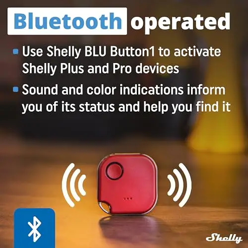Shelly BLU Button 1 - Rosso, Pulsante d'azione e di Scena Bluetooth, Domotica, App iOS Android, Hub Non Richiesto miniatura 2