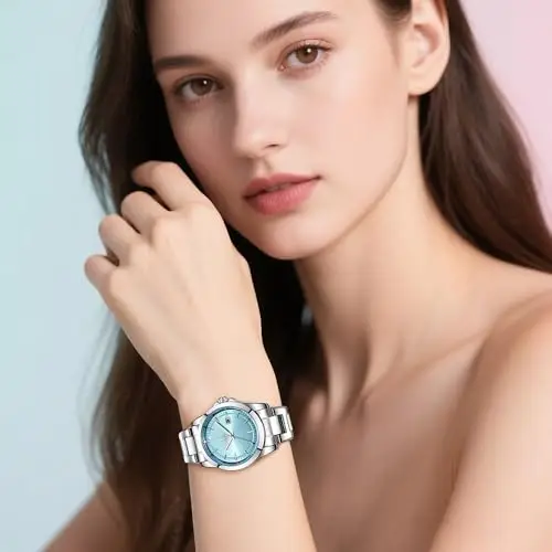 SHENGKE Orologi al quarzo minimalisti da donna con data bracciale in acciaio inossidabile e quadrante colorato alla moda miniatura 2