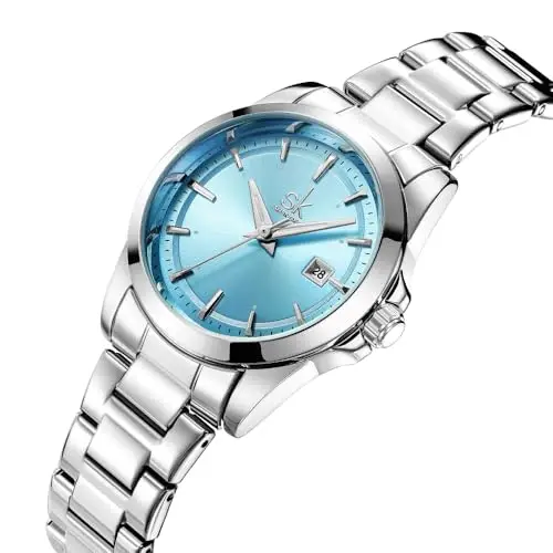 SHENGKE Orologi al quarzo minimalisti da donna con data bracciale in acciaio inossidabile e quadrante colorato alla moda miniatura 3