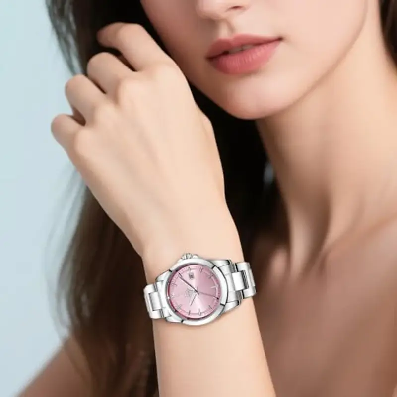 SHENGKE Orologi al quarzo minimalisti da donna con data bracciale in acciaio inossidabile e quadrante colorato alla moda miniatura 2