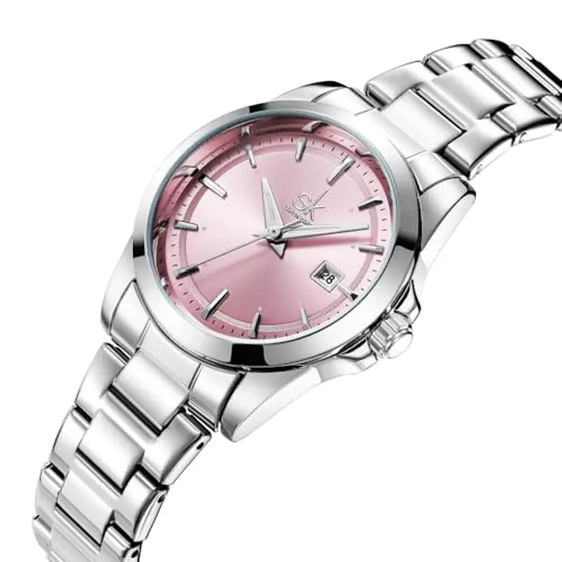 SHENGKE Orologi al quarzo minimalisti da donna con data bracciale in acciaio inossidabile e quadrante colorato alla moda miniatura 3