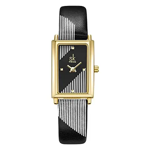 SHENGKE Orologio da donna con cassa rettangolare al quarzo con cinturino in maglia milanese in acciaio inossidabile