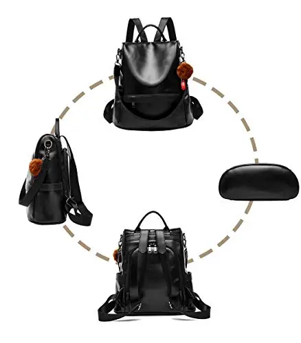 shepretty Zaino Donna antifurto Borsa Tracolla Zainetto Viaggio Daypack, 6766Nero miniatura 2