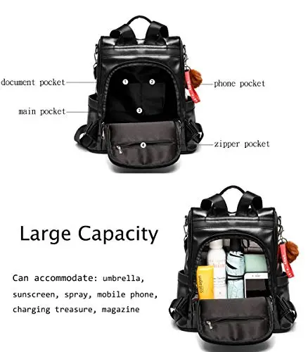 shepretty Zaino Donna antifurto Borsa Tracolla Zainetto Viaggio Daypack, 6766Nero miniatura 3
