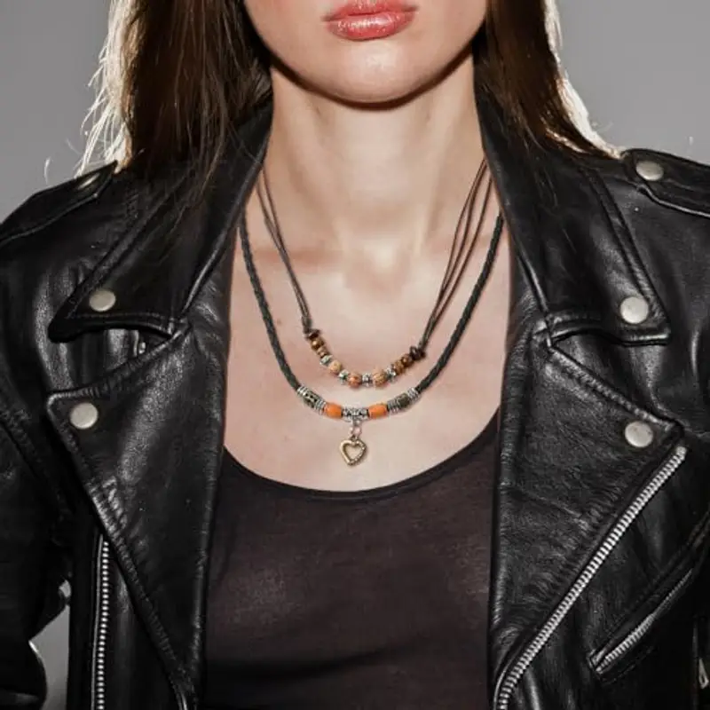 SHIEAGLELD Collana Uomo, Collana Intrecciata in Pelle, Collana con Pendente da Donna perline di etnico stile bohémien vintage Collana, Lunghezza Regolabile Con Esclusivo Portagioie miniatura 3