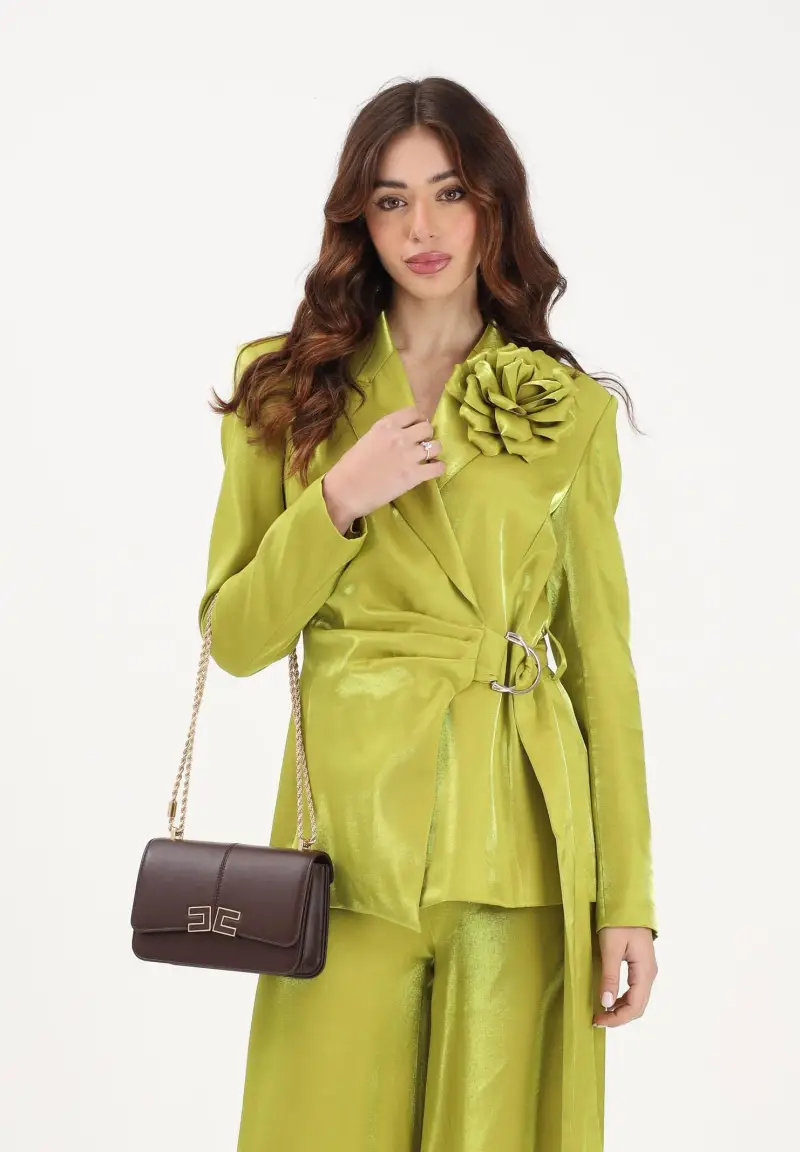 Giacca verde da donna con spilla fiore miniatura 2