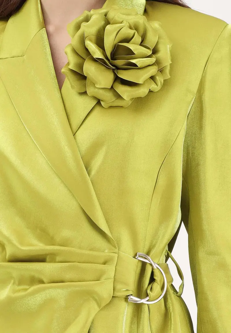 Giacca verde da donna con spilla fiore miniatura 3