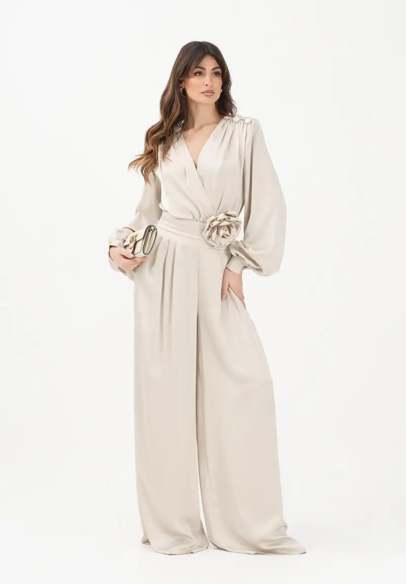 Pantalone elegante a palazzo color pietra da donna miniatura 2