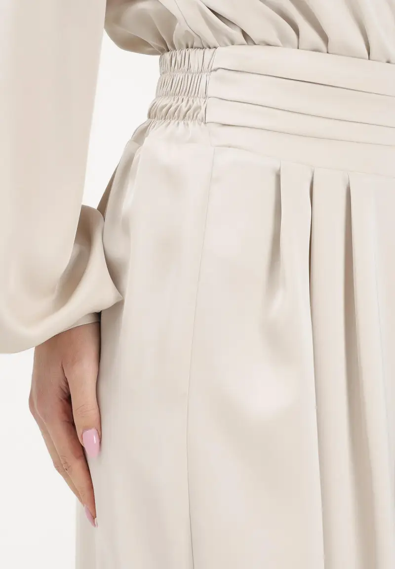 Pantalone elegante a palazzo color pietra da donna miniatura 3