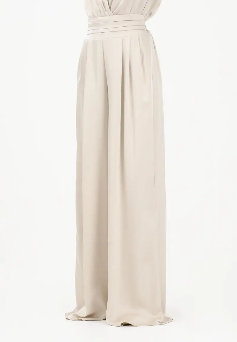 Pantalone elegante a palazzo color pietra da donna