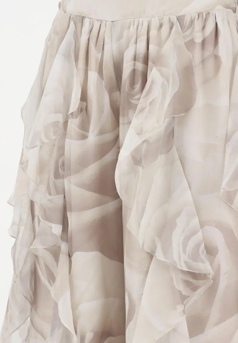 Pantalone elegante beige da donna con delicata stampa floreale miniatura 3