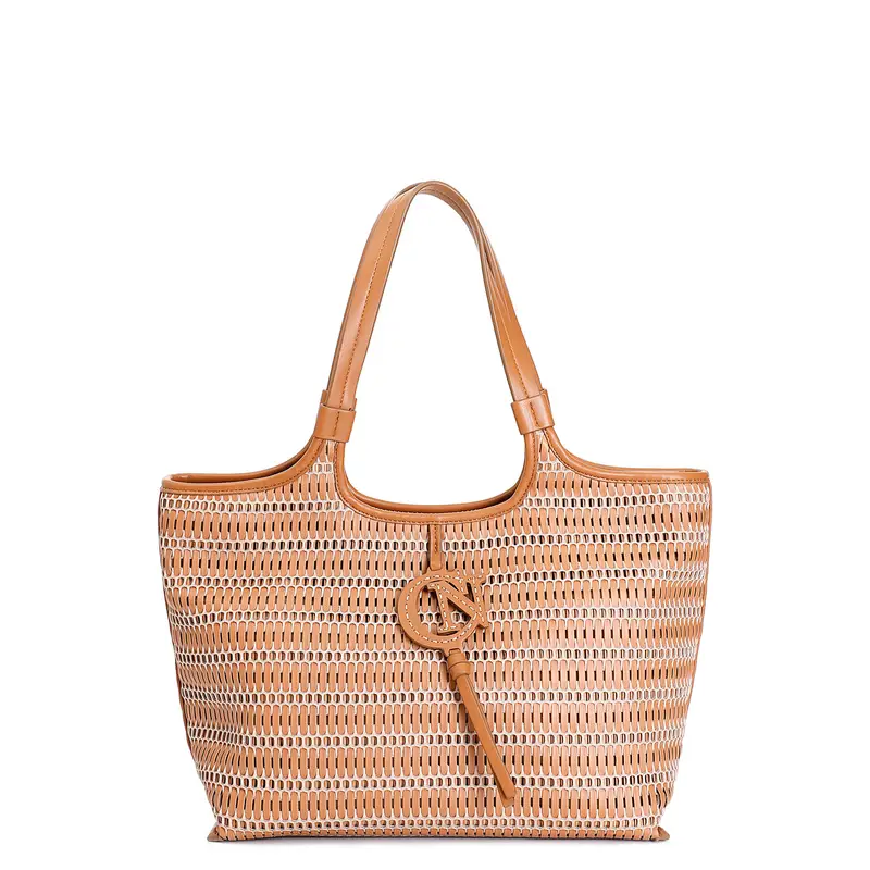 shopping bag con dettaglio in rete con infilatura. cuoio