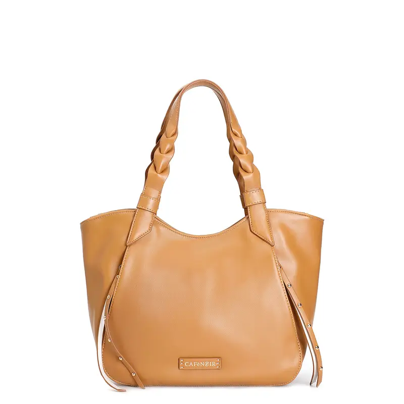 shopping bag con tasche laterali con manici intrecciati cuoio taglia unica