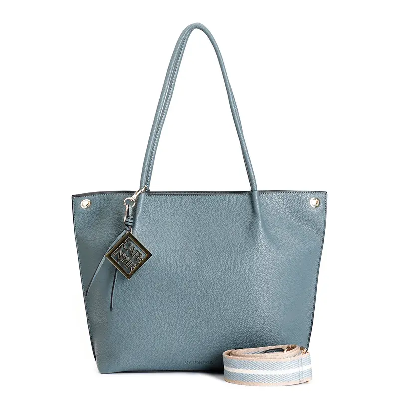 shopping bag in materiale con grana e tracolla removibile in nastro avio taglia unica