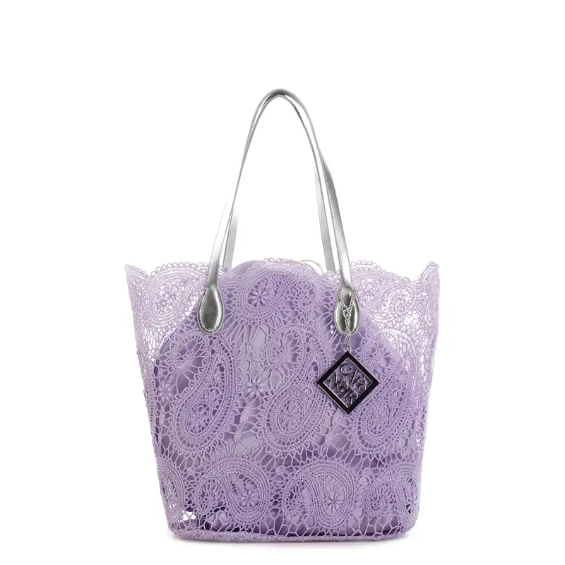 shopping bag in pizzo con sacchetto interno in tono glicine taglia unica