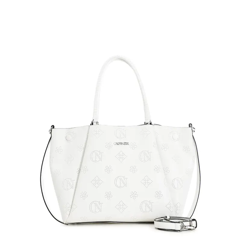 shopping bag in simil pelle logata con manico twist bianco taglia unica