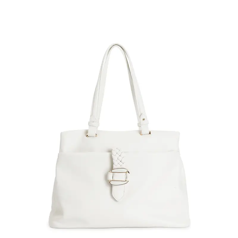 shopping bag morbida con tasca frontale e passante a treccia in metallo bianco taglia unica