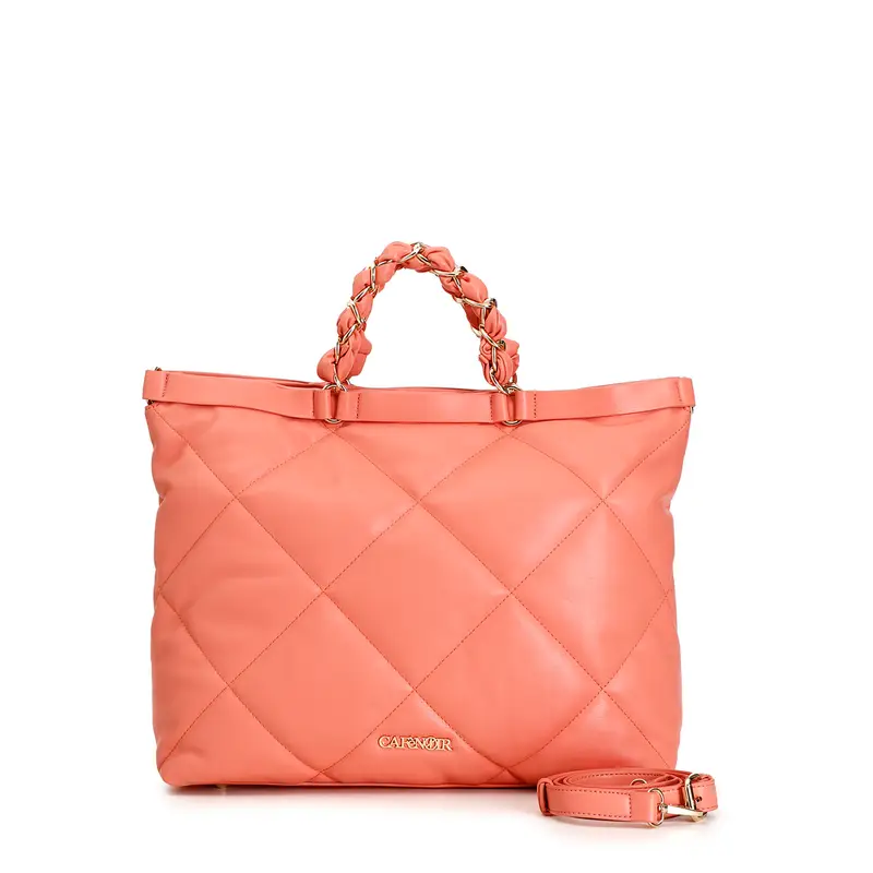 shopping bag morbida con trapuntatura romboidale albicocca