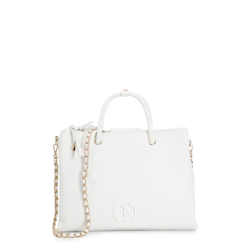 shopping con logo embossed all over bianco