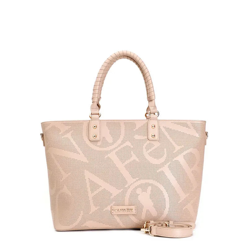 shopping con maxi logo laserato all over nocciola