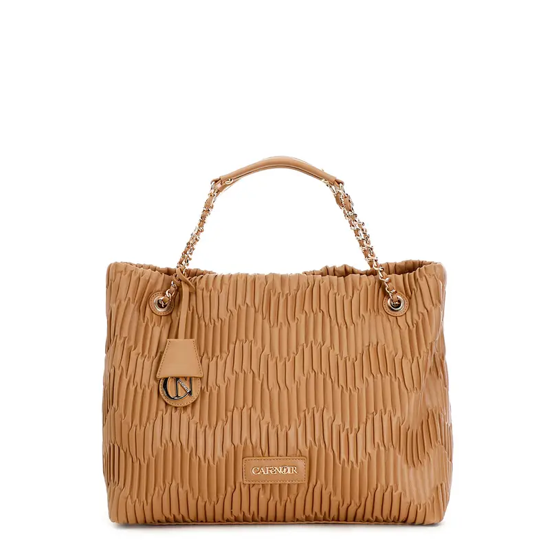 shopping con plissettatura e catena con patch porta placchetta e charm cafènoir nocciola taglia unica