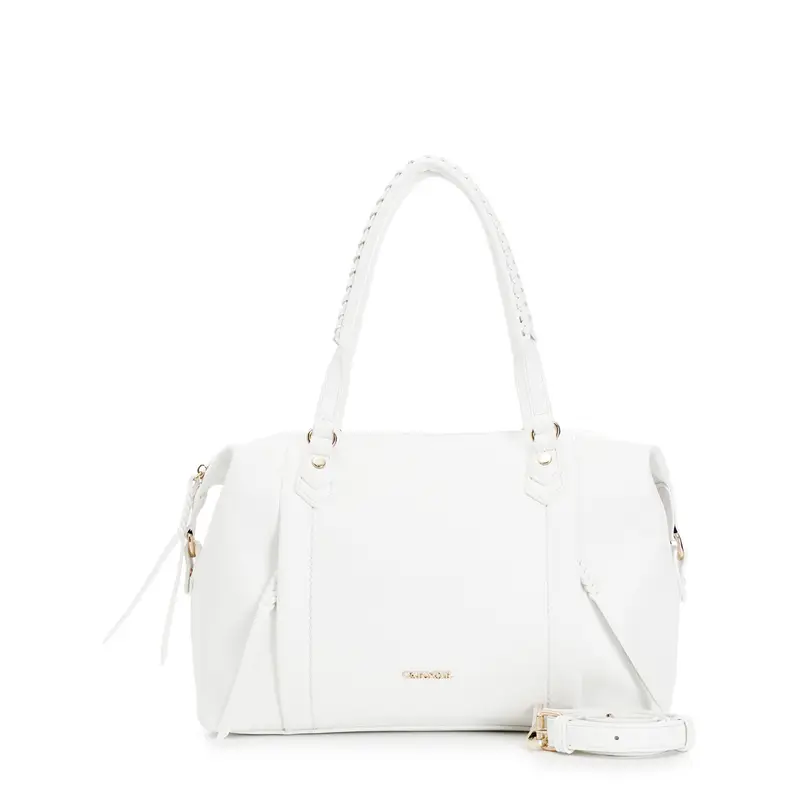 shopping con tasche e zip, manici con infilatura bianco