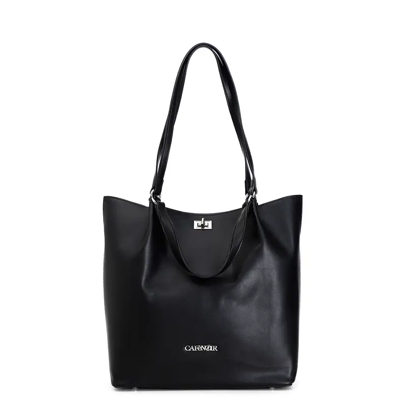 shopping in doppio materiale con accessorio chiusura e charm cafènoir nero/roccia