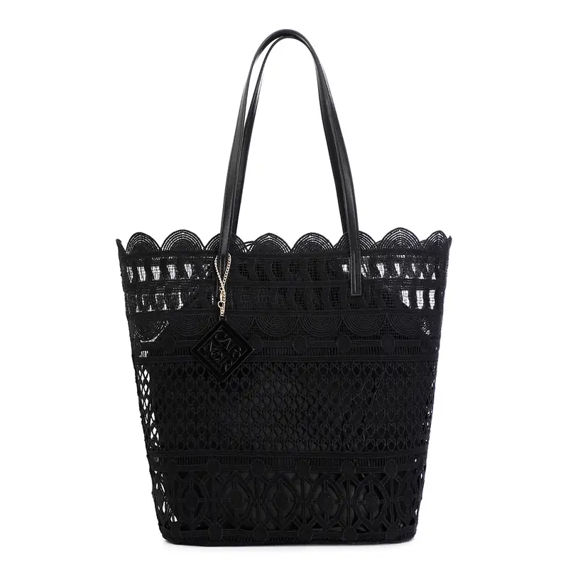 shopping in pizzo con charm nero taglia unica